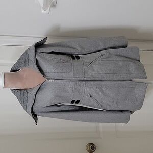Rue21, Size L, Gray Coat with Cable Knit Accents and Black Buckles at Sides.